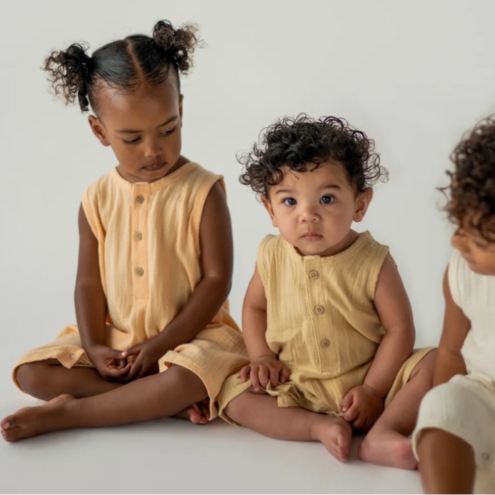 Little Urban Apparel Peach Onesie shorts sleeveless muslin cotton romper 1T